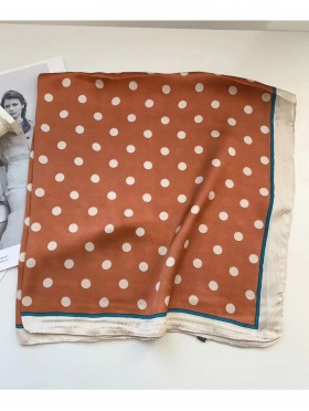 Silk Feeling Polka Dot Patterned Square Scarf